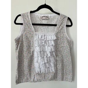 Recollections Floral Lace Ruffle Bib Cotton Top Sleeveless Cottagecore Small